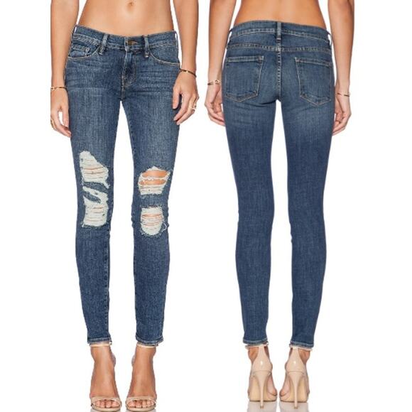FRAME Le Skinny de Jeanne Destroyed‎ Distressed Seville LSJ6540 Women's Size 27 - Picture 1 of 15